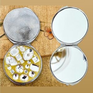 NEW Jewel Covered Yellow and Silver Round Compact Travel Mirror